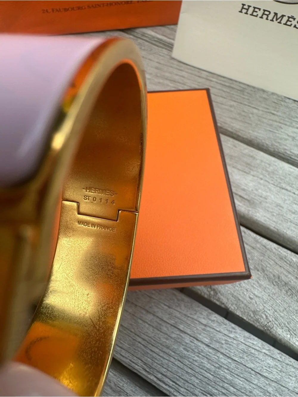 Hermes Pink Enamel H Bracelet with Gold Hardware PM